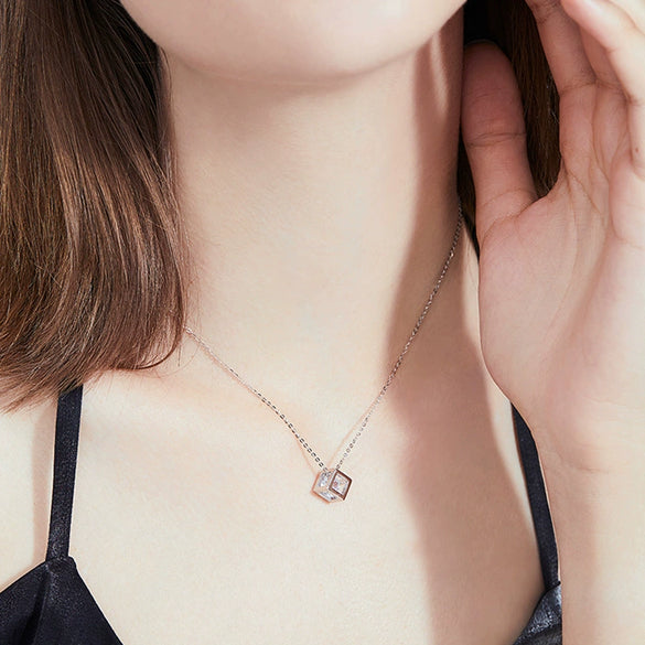 Wholesale Women's Necklace S925 Silver Moissanite Love Rubik's Cube Pendant Platinum Plated Geometric Style