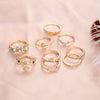 Wholesale Women's New Retro Gold 9 Piece Set Combination Ring In Geometric Pattern Alloy Material With Electroplating