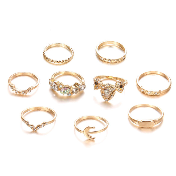 Wholesale Women's New Retro Gold 9 Piece Set Combination Ring In Geometric Pattern Alloy Material With Electroplating