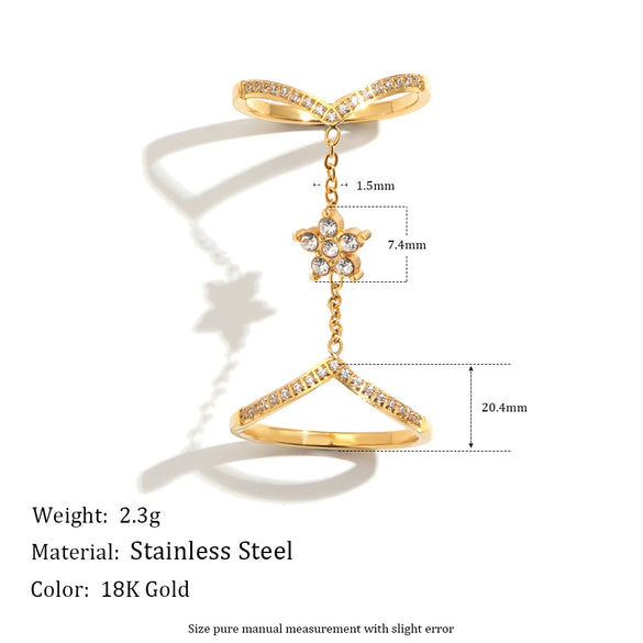 Wholesale Women's Niche Design Geometric Flower Doublelayer Stainless Steel 18K Goldplated Ring