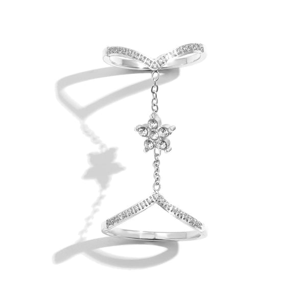 Wholesale Women's Niche Design Geometric Flower Doublelayer Stainless Steel 18K Goldplated Ring