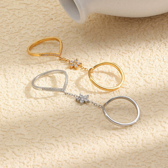 Wholesale Women's Niche Design Geometric Flower Doublelayer Stainless Steel 18K Goldplated Ring