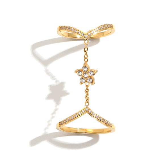 Wholesale Women's Niche Design Geometric Flower Doublelayer Stainless Steel 18K Goldplated Ring