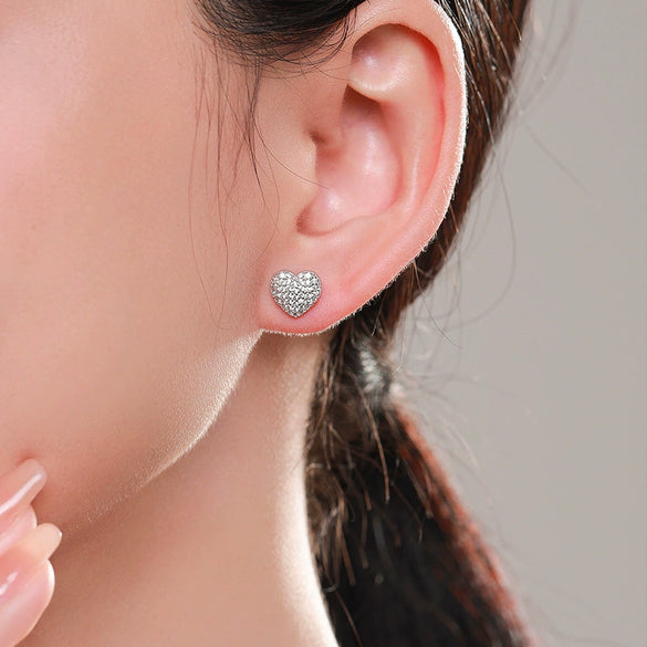 Wholesale Women's Niche Design S925 Sterling Silver Heart Shaped Diamond Microinlaid Earrings