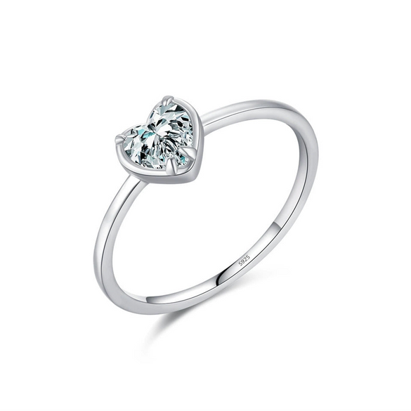 Wholesale Women's Niche Design S925 Sterling Silver Square Zircon Inlay Heartshaped Ring