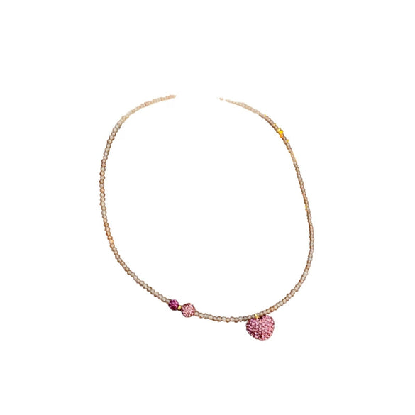 Wholesale Women's Niche Fashion Crystal Love Heart Shaped Clavicle Chain With Pink Diamond Embedded And Electroplated Design
