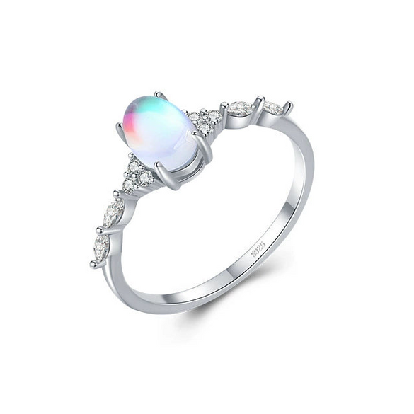 Wholesale Women's Niche Geometric Eggshaped S925 Sterling Silver Moonstone Jewelry Bracelet And Closed Ring