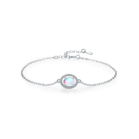 Wholesale Women's Niche Geometric Eggshaped S925 Sterling Silver Moonstone Jewelry Bracelet And Closed Ring