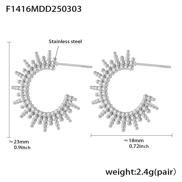 Wholesale Women's Niche Geometric Ferris Wheel Cshaped Round Bead Sunflower Earrings Stainless Steel 18K Gold Electroplated Jewelry