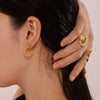 Wholesale Women's Niche Geometric Ferris Wheel Cshaped Round Bead Sunflower Earrings Stainless Steel 18K Gold Electroplated Jewelry