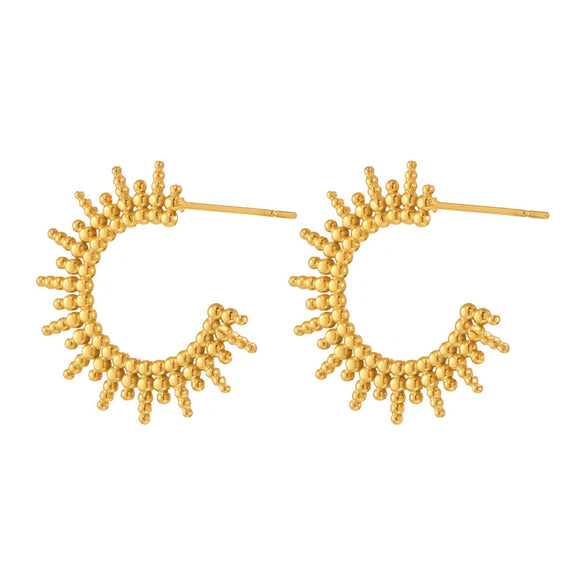 Wholesale Women's Niche Geometric Ferris Wheel Cshaped Round Bead Sunflower Earrings Stainless Steel 18K Gold Electroplated Jewelry