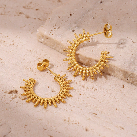 Wholesale Women's Niche Geometric Ferris Wheel Cshaped Round Bead Sunflower Earrings Stainless Steel 18K Gold Electroplated Jewelry