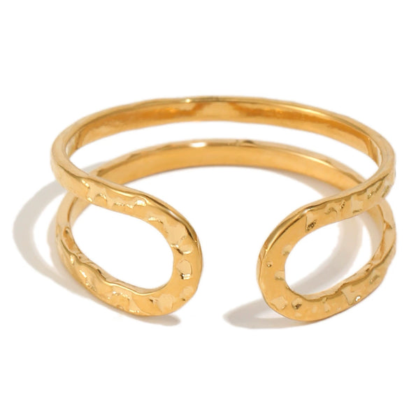 Wholesale Women's Niche Geometric Hammered Texture 18K Gold Electroplated Stainless Steel Open Ring