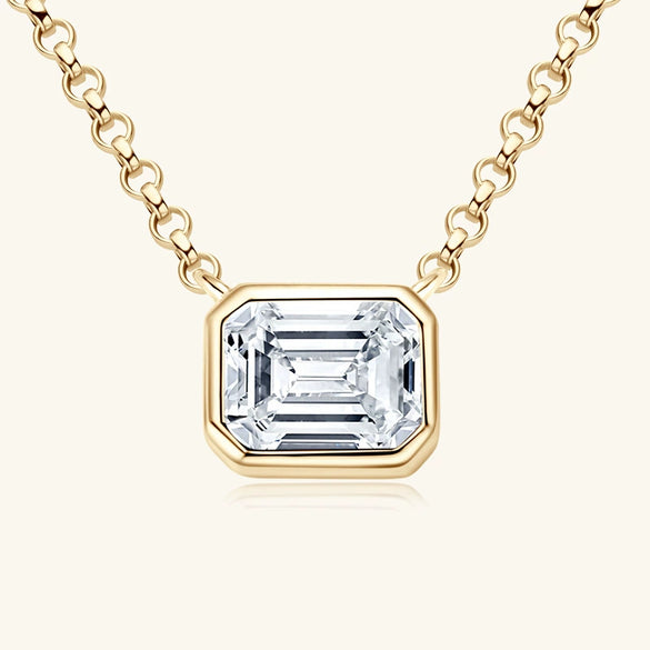Wholesale Women's Niche Geometric Moissanite Emerald Pendant Necklace 925 Sterling Silver Electroplated Pearl Chain