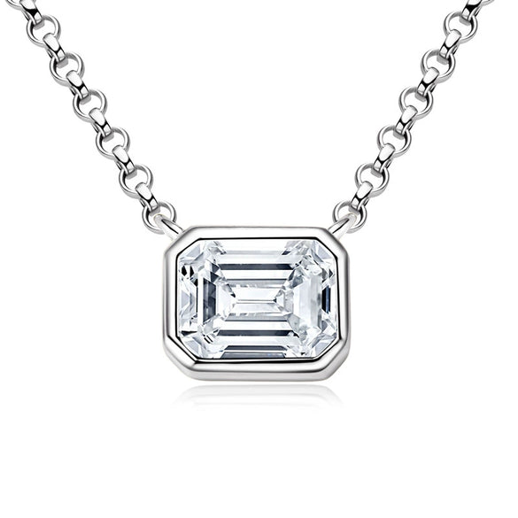 Wholesale Women's Niche Geometric Moissanite Emerald Pendant Necklace 925 Sterling Silver Electroplated Pearl Chain
