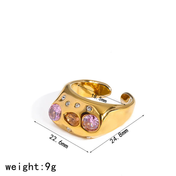Wholesale Women's Niche Geometric Stainless Steel And Titanium Steel Ring Pvd Furnace Vacuum Real Gold Plated Inlaid With Colored Diamonds