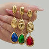Wholesale Women's Niche Geometric Stainless Steel Faceted Glass Stone Earrings 18K Real Gold Plated
