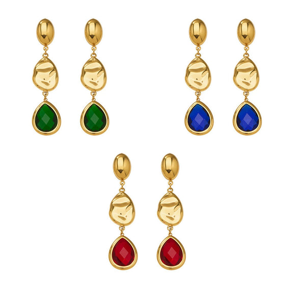 Wholesale Women's Niche Geometric Stainless Steel Faceted Glass Stone Earrings 18K Real Gold Plated