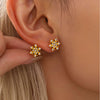 Wholesale Women's Niche Geometric Stainless Steel Zircon Inlaid 18K Gold Plated Ferris Wheel Snowflake Earrings