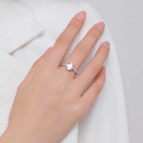 Wholesale Women's Niche Highend Luxury S925 Sterling Silver Geometric Zircon Inlay Ring