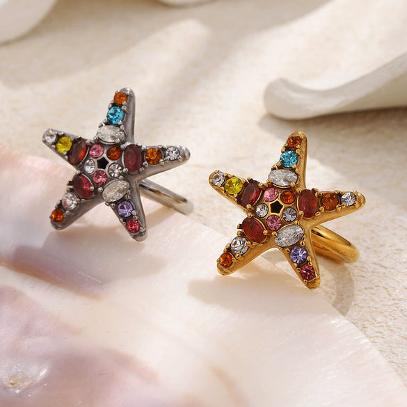 Wholesale Women's Niche Minimalist Stainless Steel Electroplated Star And Geometric Shaped Ring Jewelry