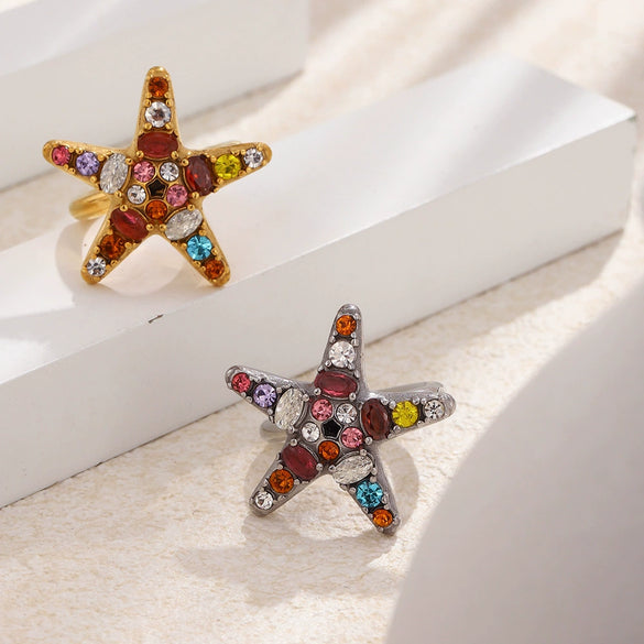 Wholesale Women's Niche Minimalist Stainless Steel Electroplated Star And Geometric Shaped Ring Jewelry