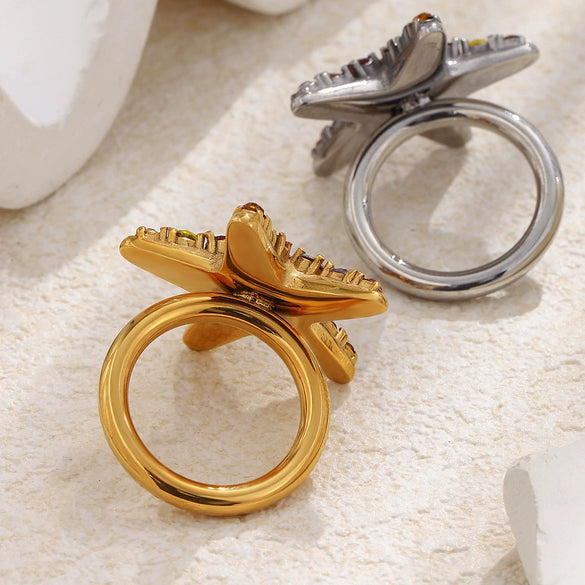 Wholesale Women's Niche Minimalist Stainless Steel Electroplated Star And Geometric Shaped Ring Jewelry