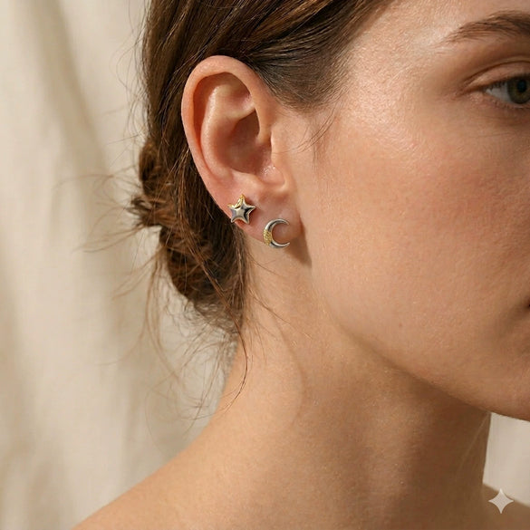 Wholesale Women's Niche Minimalist Star Pattern Stainless Steel 18K Gold Plated Stud Earrings