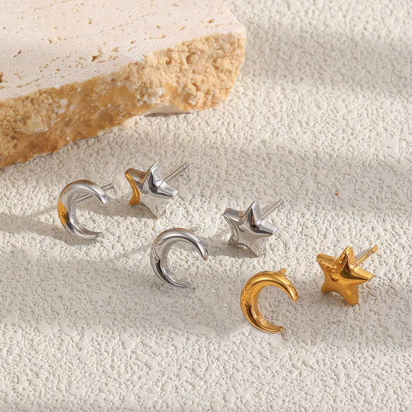 Wholesale Women's Niche Minimalist Star Pattern Stainless Steel 18K Gold Plated Stud Earrings