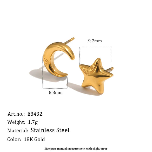 Wholesale Women's Niche Minimalist Star Pattern Stainless Steel 18K Gold Plated Stud Earrings