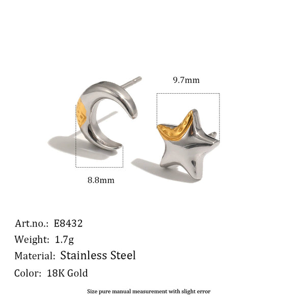 Wholesale Women's Niche Minimalist Star Pattern Stainless Steel 18K Gold Plated Stud Earrings