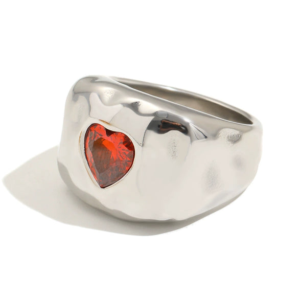 Wholesale Women's Niche Retro Geometric Heartshaped Stainless Steel 18K Goldplated Diamond Ring Accessories