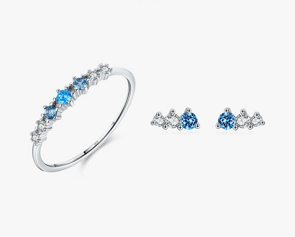 Wholesale Women's Niche Simple Fashion 925 Sterling Silver Zircon Inlaid Ring And Earrings