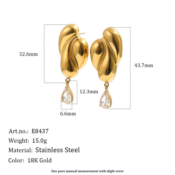 Wholesale Women's Niche Style Geometric Drop Shape Stainless Steel Pvd Furnace Vacuum Real Gold Plated Stud Earrings