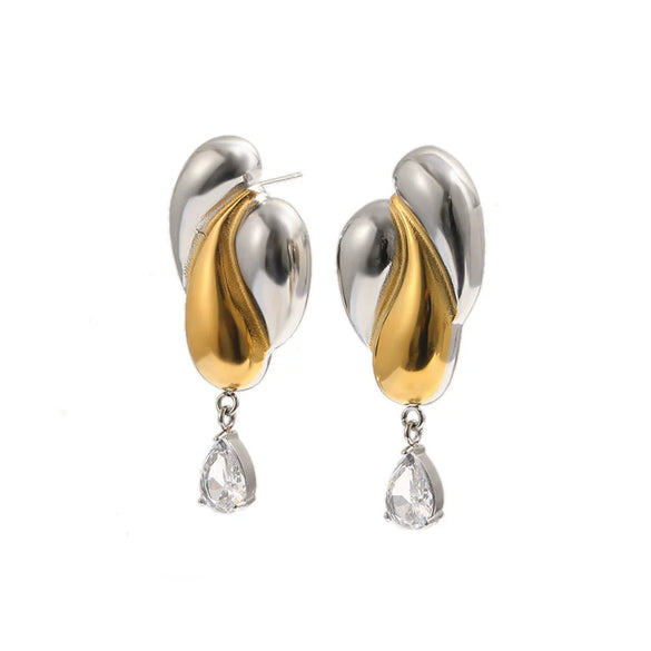 Wholesale Women's Niche Style Geometric Drop Shape Stainless Steel Pvd Furnace Vacuum Real Gold Plated Stud Earrings