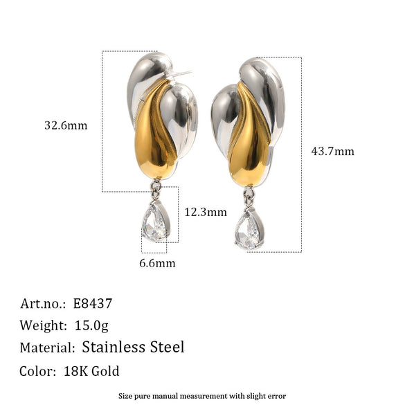 Wholesale Women's Niche Style Geometric Drop Shape Stainless Steel Pvd Furnace Vacuum Real Gold Plated Stud Earrings