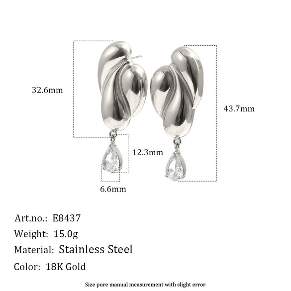 Wholesale Women's Niche Style Geometric Drop Shape Stainless Steel Pvd Furnace Vacuum Real Gold Plated Stud Earrings