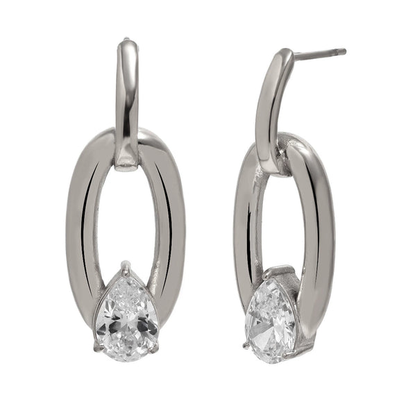Wholesale Women's Niche Style Geometric Stainless Steel 18K Gold Plated Cast Oval Water Drop Zircon Stud Earrings