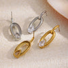 Wholesale Women's Niche Style Geometric Stainless Steel 18K Gold Plated Cast Oval Water Drop Zircon Stud Earrings