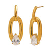 Wholesale Women's Niche Style Geometric Stainless Steel 18K Gold Plated Cast Oval Water Drop Zircon Stud Earrings