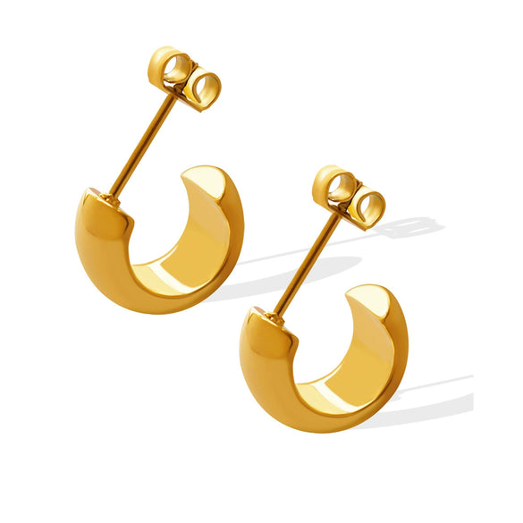 Wholesale Women's Niche Style Geometric Stainless Steel 18K Gold Plated Semicircle Cshaped Earrings
