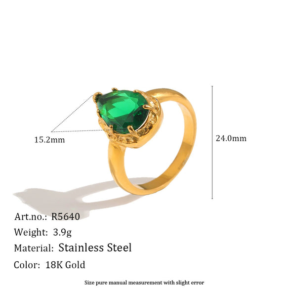 Wholesale Women's Niche Style Geometric Stainless Steel 18K Gold Plated Zircon Ring