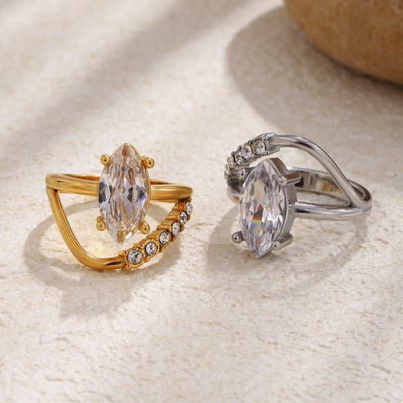 Wholesale Women's Niche Style Geometric Stainless Steel 18K Goldplated Marquise Zircon Jewelry Accessories