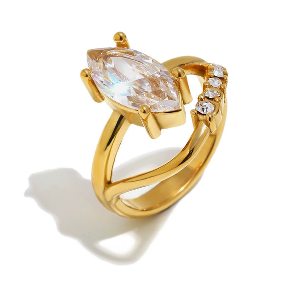 Wholesale Women's Niche Style Geometric Stainless Steel 18K Goldplated Marquise Zircon Jewelry Accessories