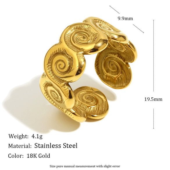 Wholesale Women's Niche Style Geometric Starfish Octopus Conch Stainless Steel 18K Gold Vacuum Plated Ring Accessories