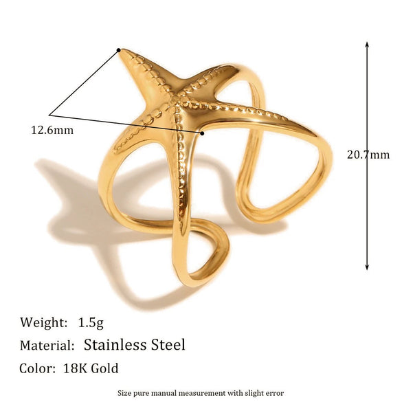 Wholesale Women's Niche Style Geometric Starfish Octopus Conch Stainless Steel 18K Gold Vacuum Plated Ring Accessories