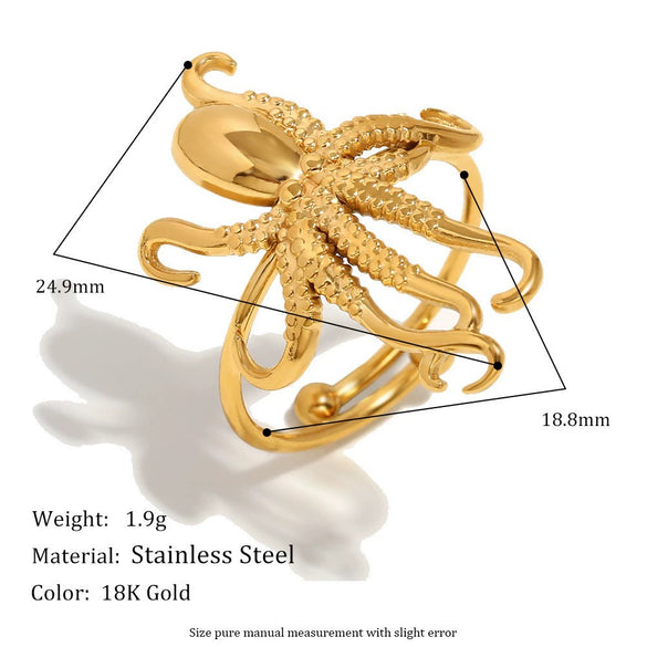Wholesale Women's Niche Style Geometric Starfish Octopus Conch Stainless Steel 18K Gold Vacuum Plated Ring Accessories