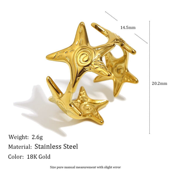 Wholesale Women's Niche Style Geometric Starfish Octopus Conch Stainless Steel 18K Gold Vacuum Plated Ring Accessories