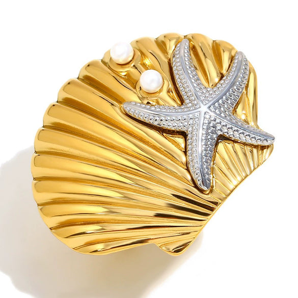 Wholesale Women's Niche Style Geometric Starfish Octopus Conch Stainless Steel 18K Gold Vacuum Plated Ring Accessories