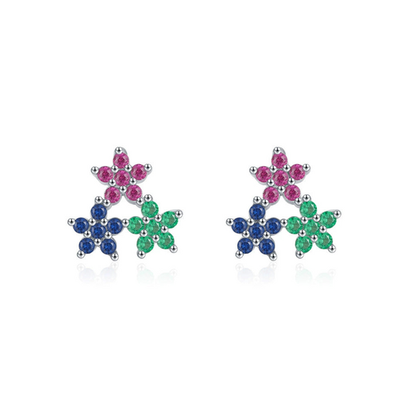 Wholesale Women's Niche Style S925 Sterling Silver Inlaid Zircon Flower Earrings